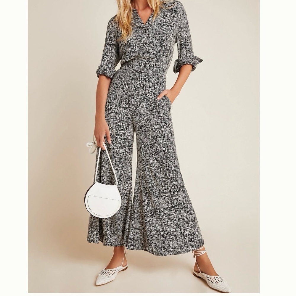 Anthropologie Loveland Wide Leg Polka Dot Jumpsuit Office